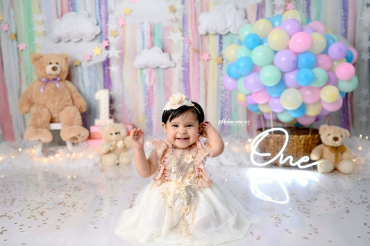 Fox Summer Hot Air Balloon Bear and Stars Birthday Vinyl Backdrop Designed by Claudia Uribe