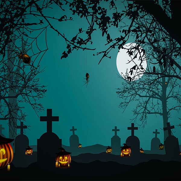 Fox Roll Halloween Night Grave Vinyl Backdrop - Foxbackdrop
