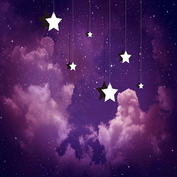 Fox Purple Cloud Star Children Birthday Photos Vinyl Backdrop - Foxbackdrop