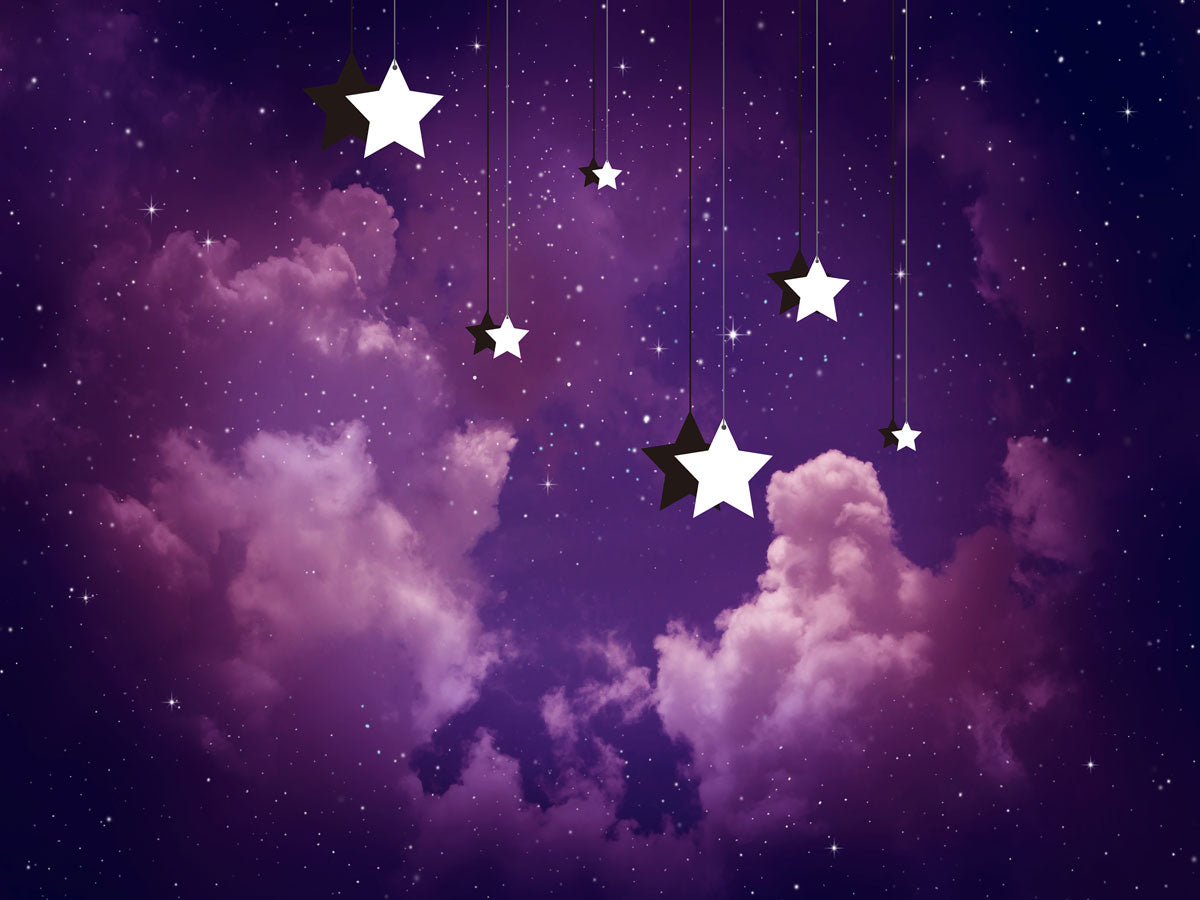 Fox Purple Cloud Star Children Birthday Photos Vinyl Backdrop - Foxbackdrop