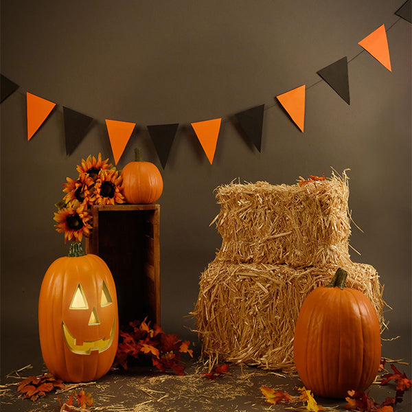 Fox Rolled Thanksgiving Straw Pumkin Vinyl Photos Backdrop - Foxbackdrop