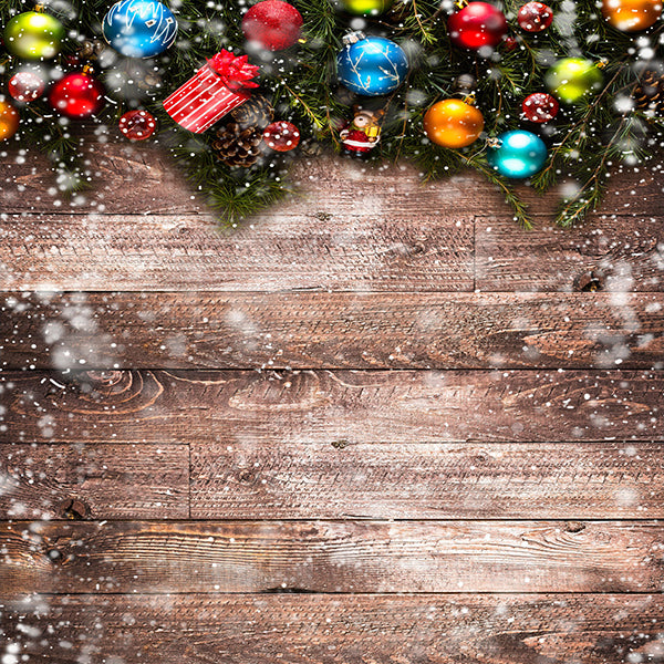 Fox Christmas Wood Snow Vinyl Photos Backdrop - Foxbackdrop