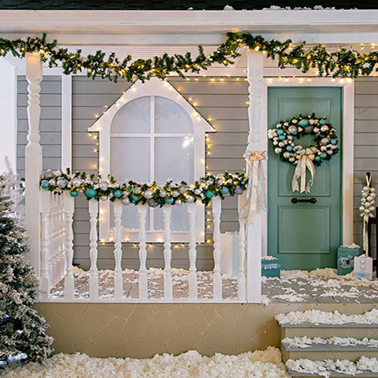 Fox Christmas Trees Balls Winter Snow Vinyl Backdrop - Foxbackdrop