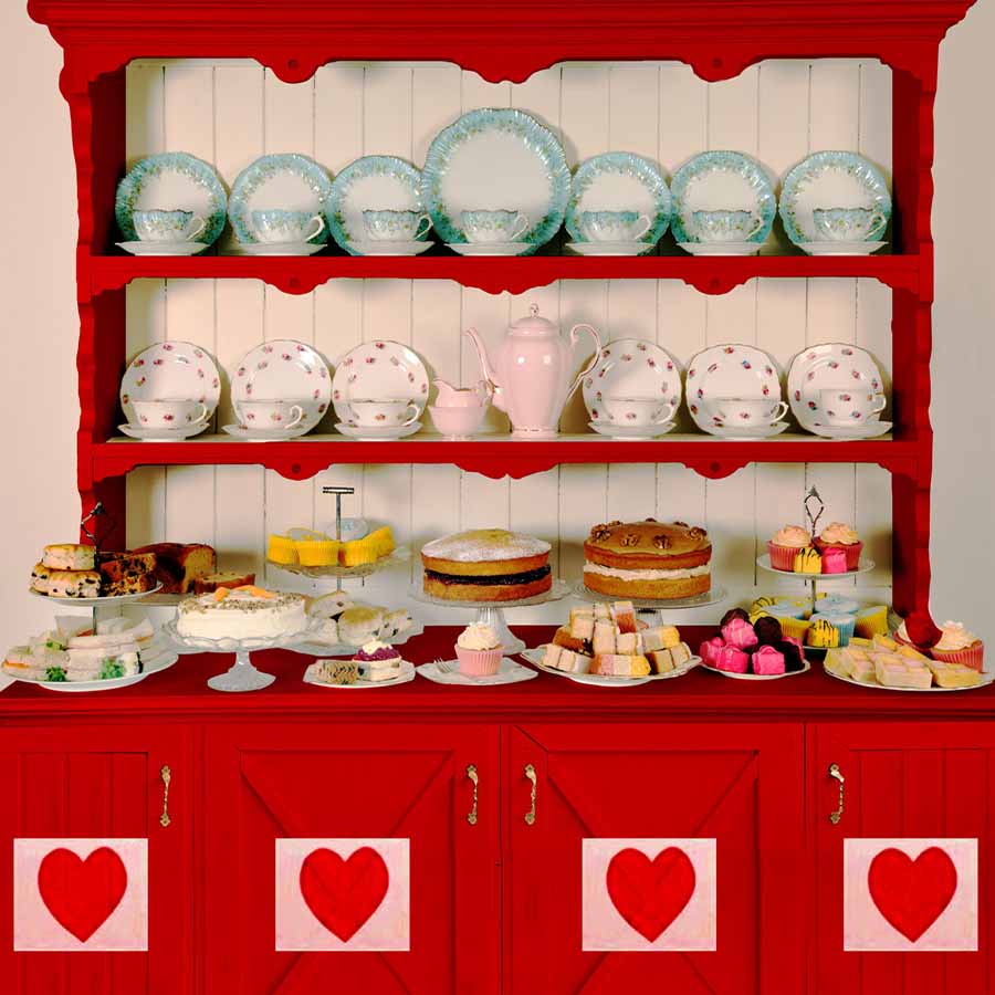 Fox Rolled Vinyl Red Kitchen Valentine Day Backdrop - Foxbackdrop