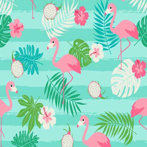 Fox Rolled Vinyl Summer Flamingo Bird Leaves Photography Backdrop - Foxbackdrop