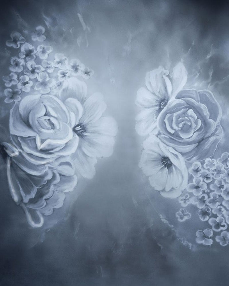 Fox Rolled Flowers Gray Dreamy Vinyl Backdrop - Foxbackdrop