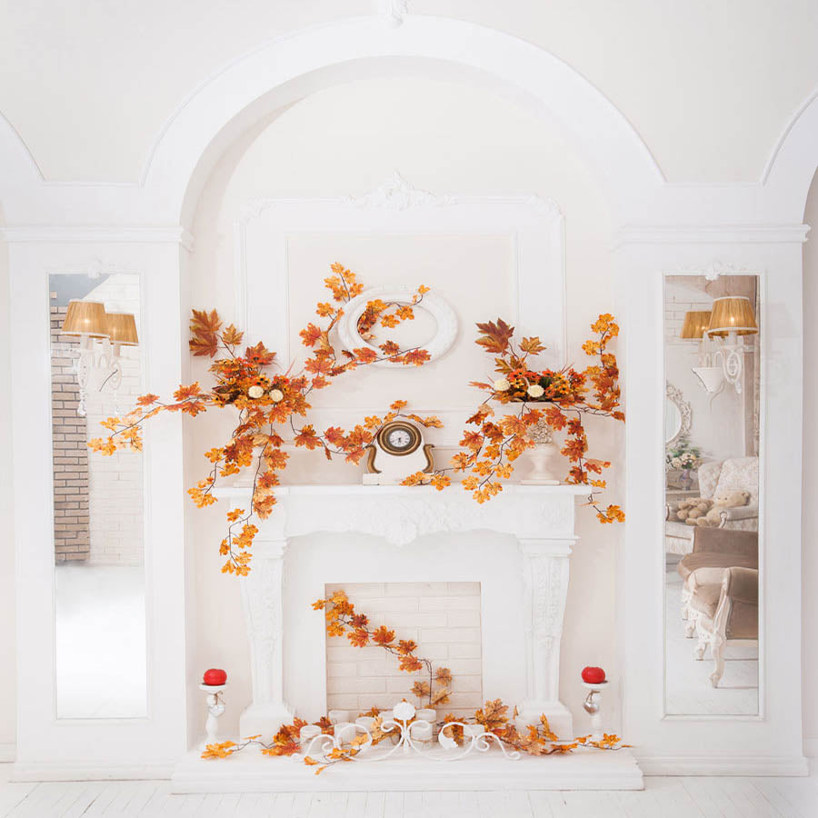 Fox Rolled Autumn Fireplace Vinyl Photography Backdrop - Foxbackdrop