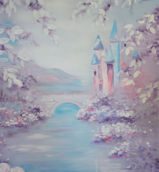 Fox Rolled Painting River Flowers Vinyl Children Backdrop - Foxbackdrop