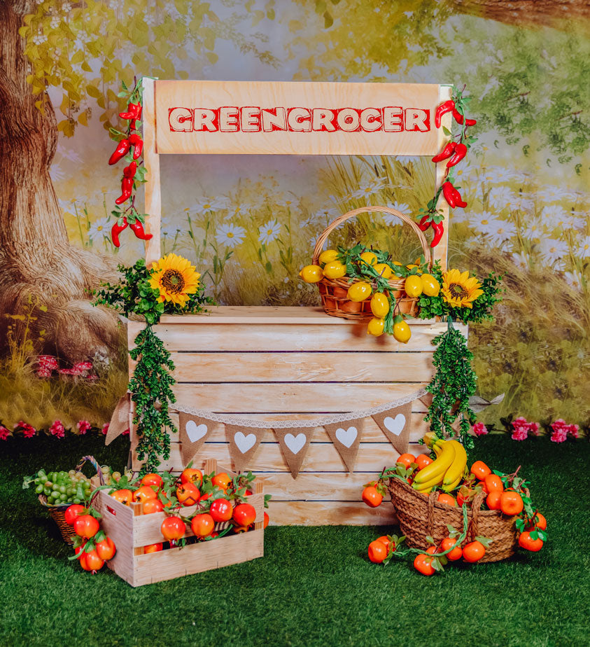 Fox Flowers Fruit Stand Spring Vinyl Photography Backdrop - Foxbackdrop