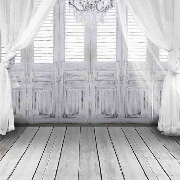 Fox Rolled White Curtain Wood Window Vinyl Backdrop - Foxbackdrop