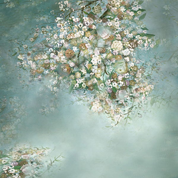 Fox Rolled Green White Flowers Vinyl Photo Backdrop - Foxbackdrop