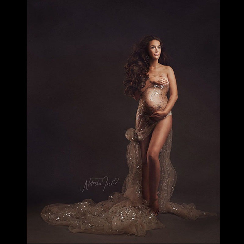 Fox 6 meters Bronzing Wrap Floating Yarn Mesh Maternity Dress for Photography