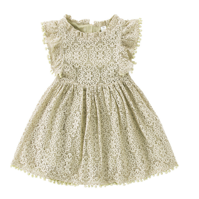 Fox Small Flying Sleeve Dress Hollow Hair Ball Lace Flower Princess Tutu Skirt Mesh Skirt Women