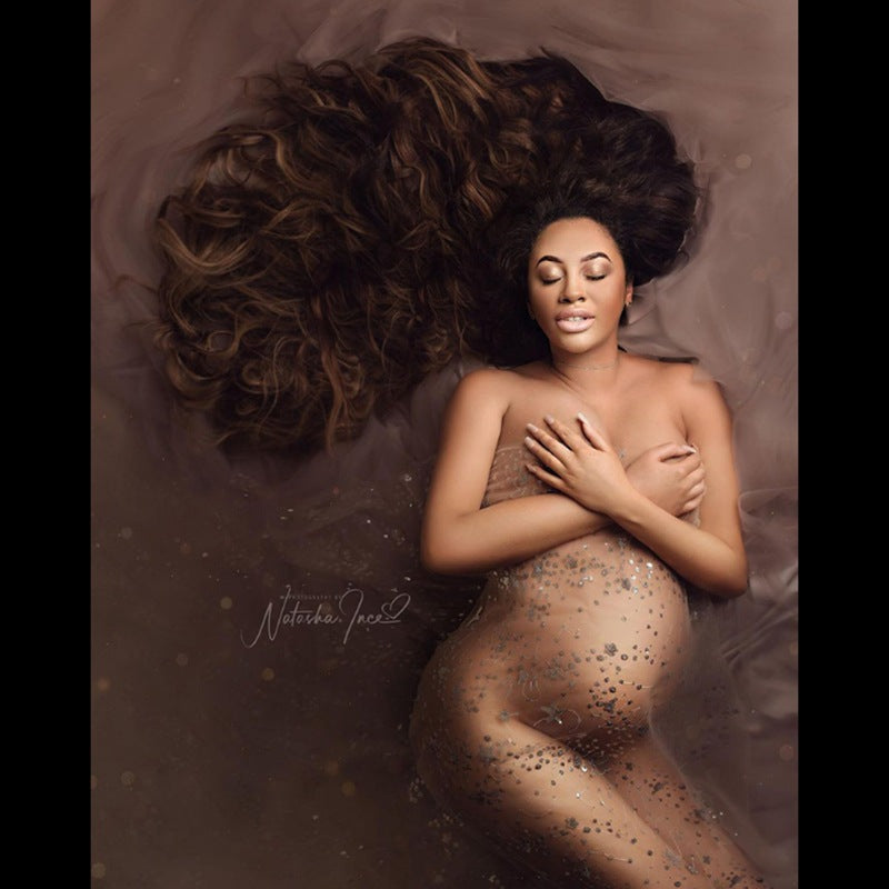 Fox 6 meters Bronzing Wrap Floating Yarn Mesh Maternity Dress for Photography