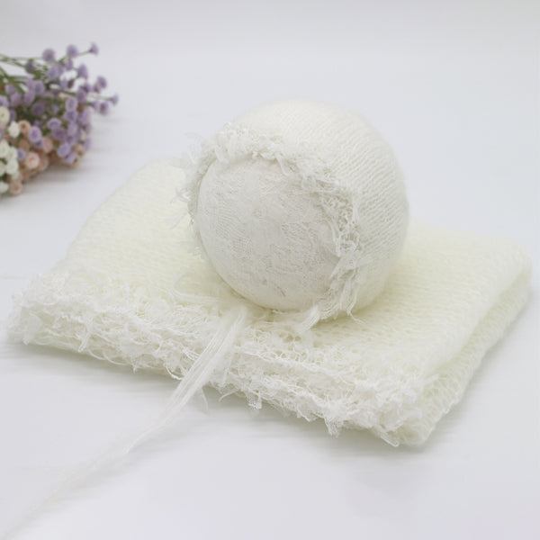 Fox 37x127cm 2pcs Newborn Posing Fabric Lace Wrap Hat Suit for Photography - Foxbackdrop