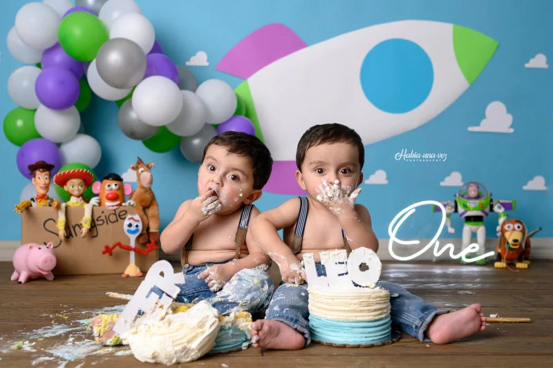 RTS Fox Toy Story Light Spaceship Cakesmash Birthday Vinyl/Fabric Backdrop Designed by Claudia Uribe