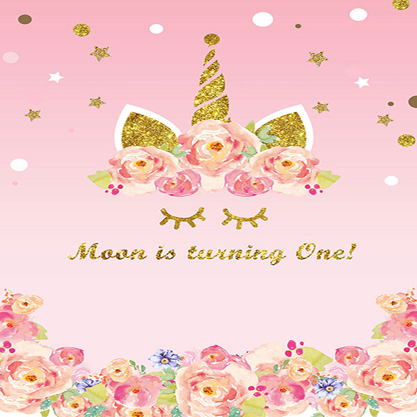 Fox Pink Gold Unicorn Birthday Vinyl Backdrop - Foxbackdrop