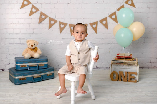 Fox Vintage Setup Cute Bear Birthday Vinyl Backdrop Designed by Claudia Uribe