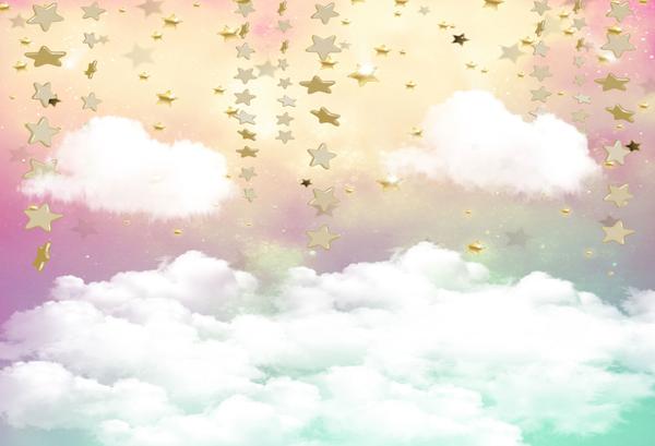 Fox Rolled Rainbow Stars Clouds Children Birthday Vinyl Backdrop - Foxbackdrop