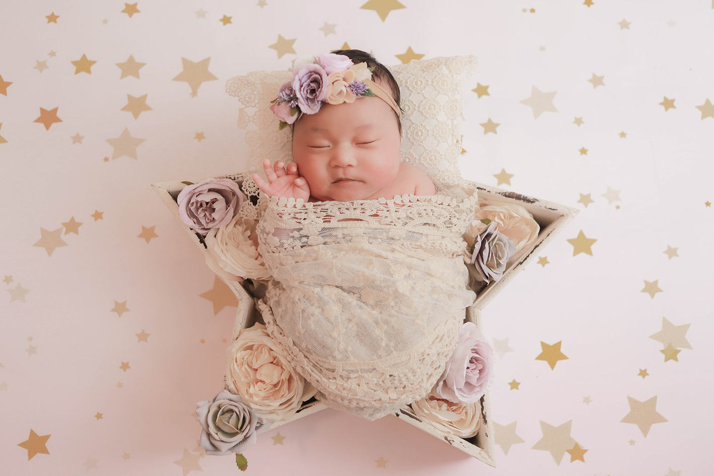 Fox Pink with Golden Stars Vinyl Backdrop