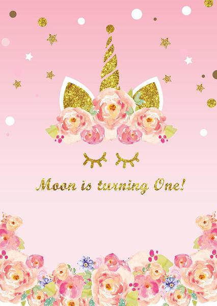 Fox Pink Gold Unicorn Birthday Vinyl Backdrop - Foxbackdrop