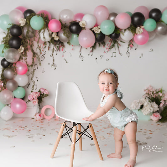 Fox Balloons Girls Birthday Cake Smash Backdrop Design by Kali - Foxbackdrop