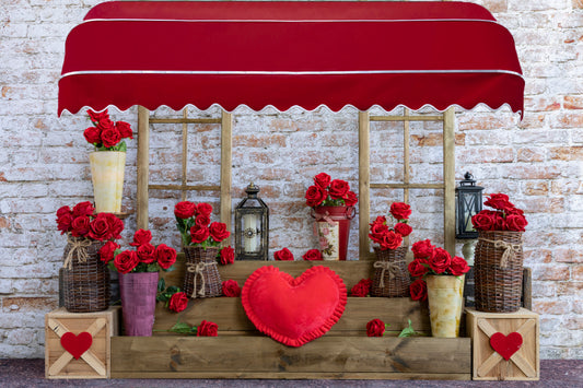 SALE Day Fox Love Heart and Rose Valentine's Day Vinyl Backdrop