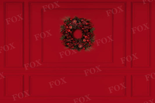 Fox Christmas Vintage Red Wall Wreath Backdrop Vinyl Designed by JT photography