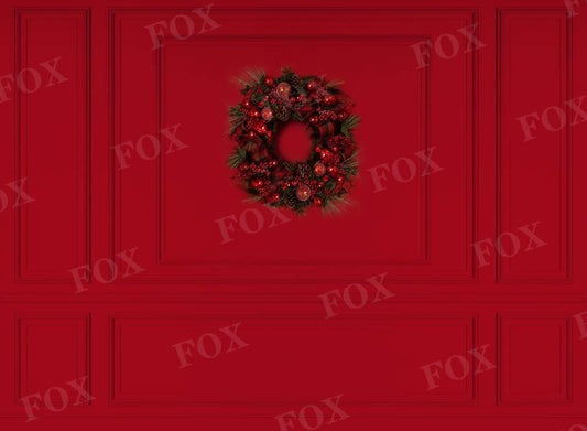 Fox Christmas Vintage Red Wall Wreath Backdrop Vinyl Designed by JT photography