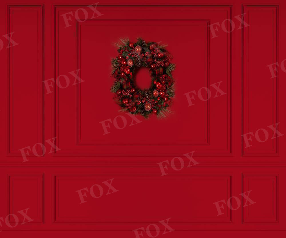 Fox Christmas Vintage Red Wall Wreath Backdrop Vinyl Designed by JT photography