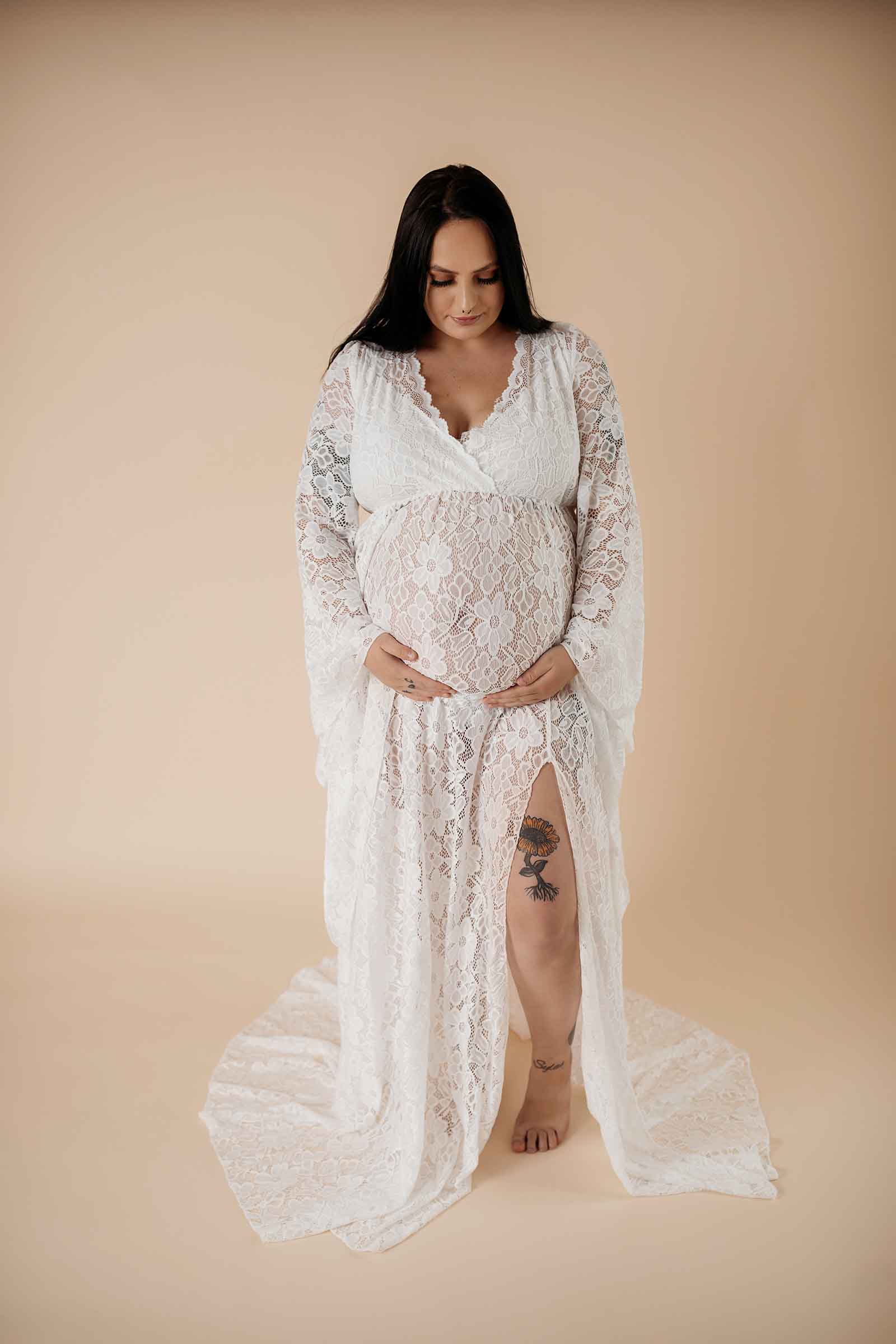 Fox Sexy V Neck Long Lace Maternity Dress for Photography - Foxbackdrop