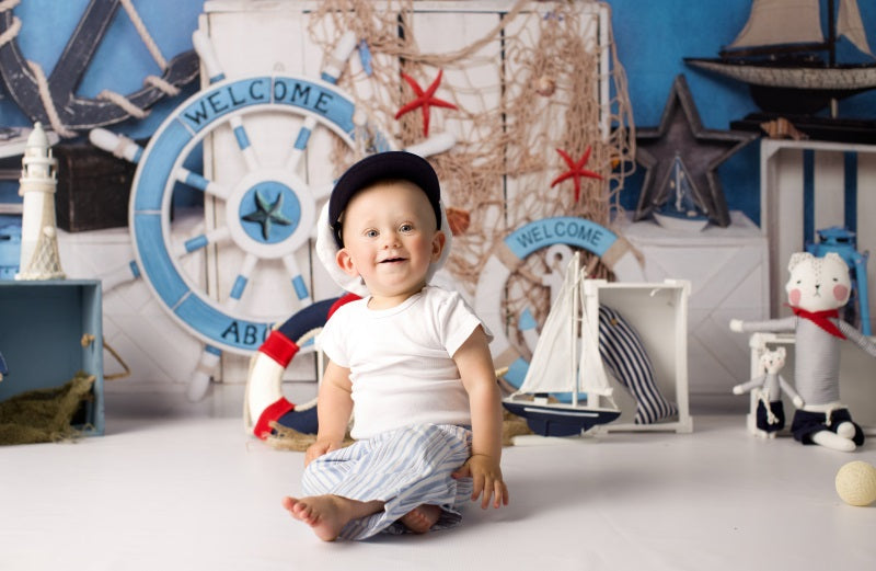Fox Summer Voyage Birthday Vinyl/Fabric Children Boy Photoshoot Backdrop Designed by Jia Chan