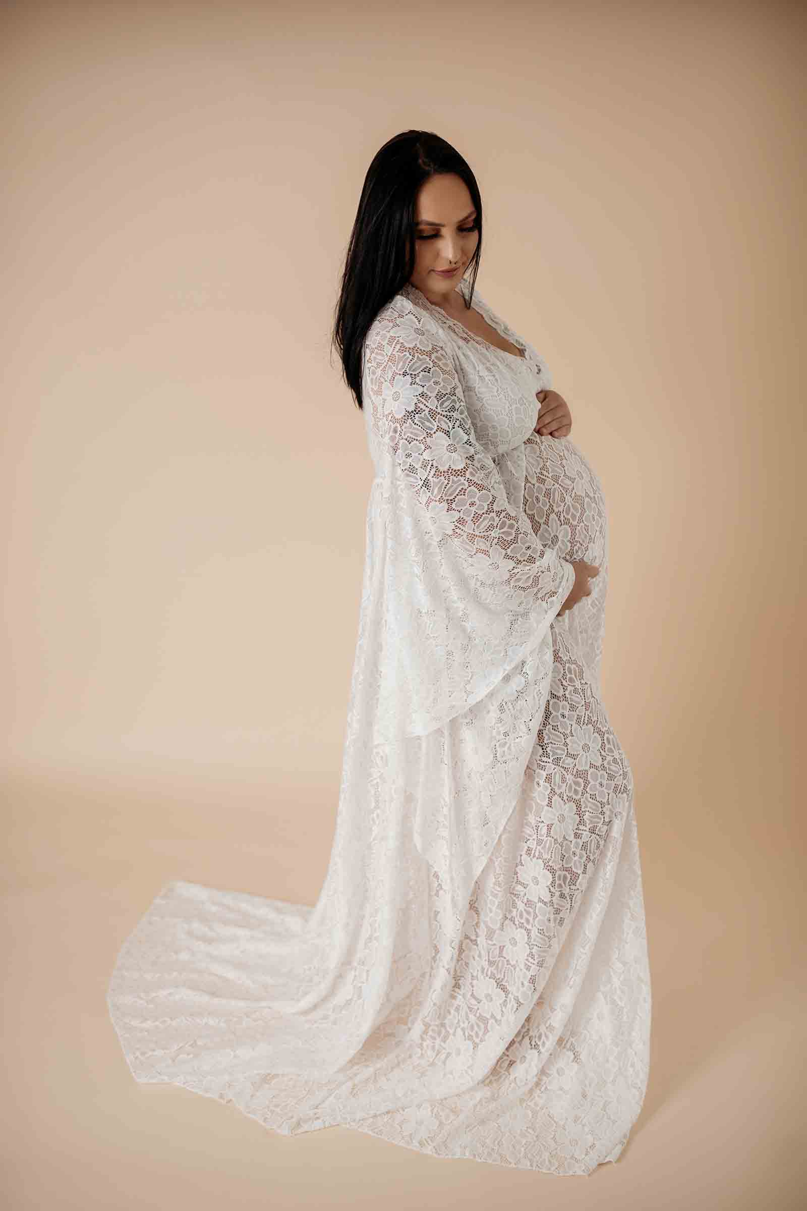 Fox Sexy V Neck Long Lace Maternity Dress for Photography - Foxbackdrop