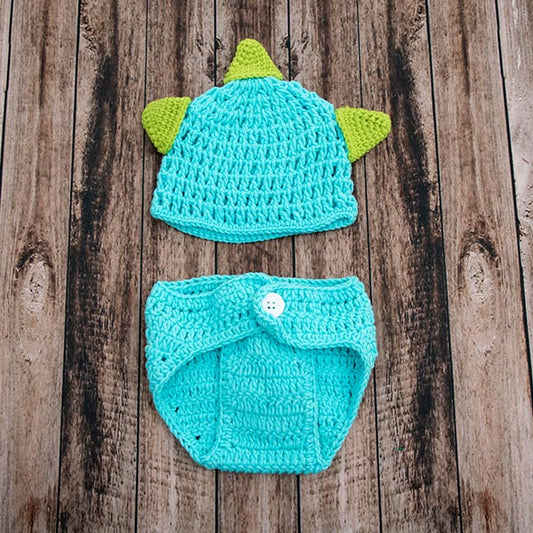 Fox 2pcs Baby Blue Outfits Sets Knitting Dinosaur Studio Props