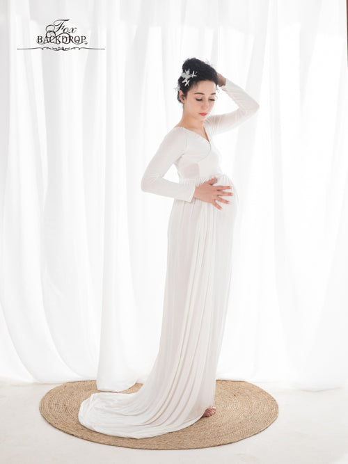 Fox Sexy V Neck Long Sleeve Maternity Dress for Photography - Foxbackdrop