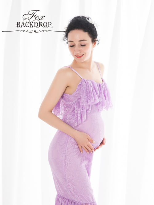 Fox Sexy Off the Shoulder Long Lilac Lace Maternity Dress for Photoshoot - Foxbackdrop