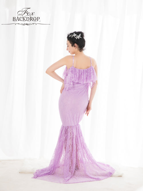 Fox Sexy Off the Shoulder Long Lilac Lace Maternity Dress for Photoshoot - Foxbackdrop