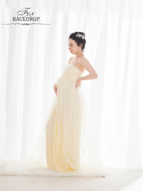 Fox Long Beige Maternity Dress for Photography - Foxbackdrop