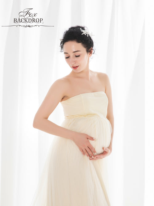 Fox Long Beige Maternity Dress for Photography - Foxbackdrop