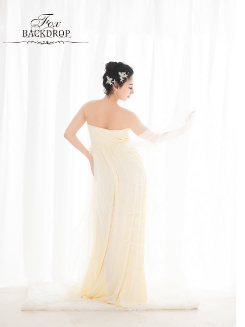 Fox Long Beige Maternity Dress for Photography - Foxbackdrop