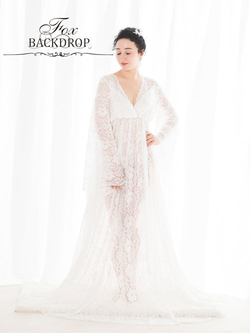 Fox Sexy V Neck Long Lace Maternity Dress for Photography - Foxbackdrop