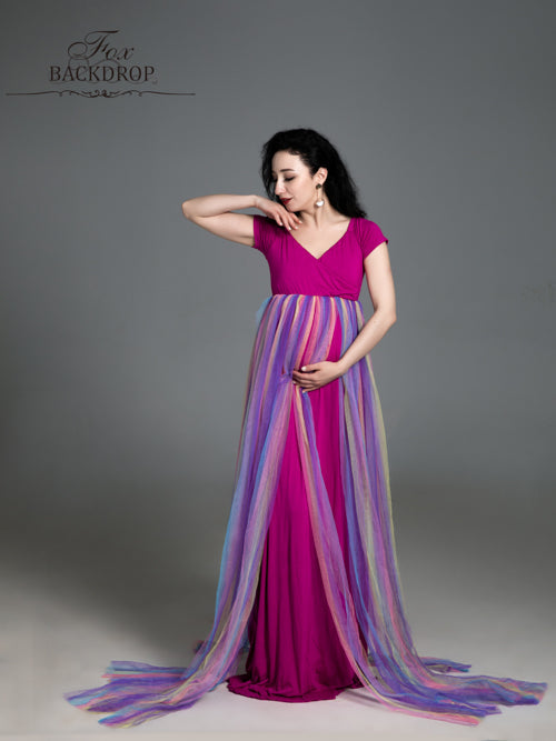 Fox Sexy V Neck Long Colorful Maternity Dress for Photography - Foxbackdrop