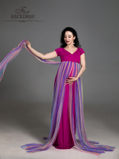 Fox Sexy V Neck Long Colorful Maternity Dress for Photography - Foxbackdrop