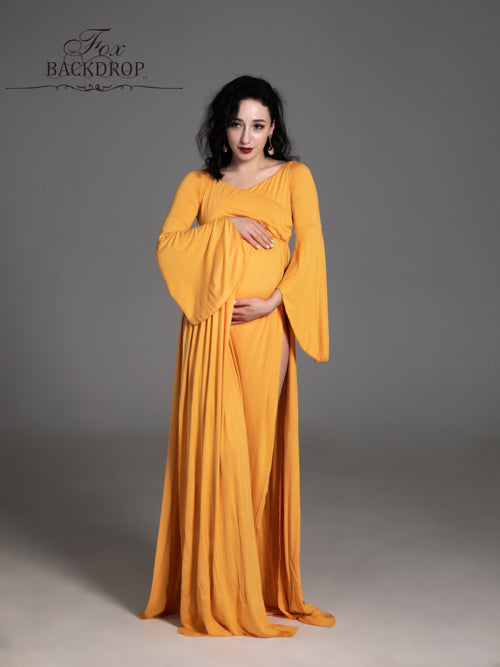 Fox Sexy V Neck Long Sleeve Yellow Mermaid Maternity Dress - Foxbackdrop