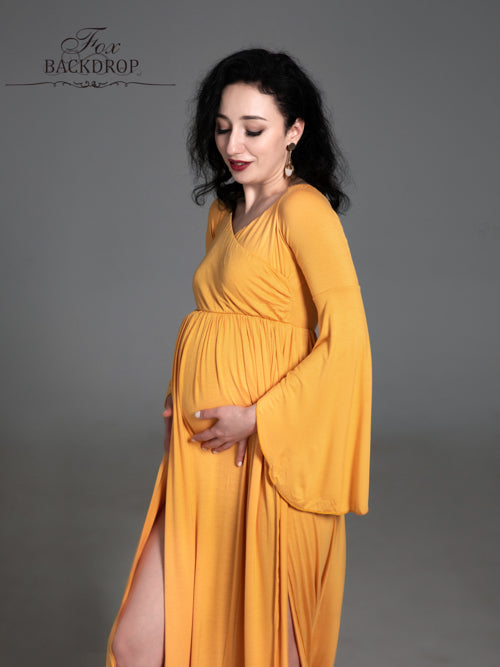 Fox Sexy V Neck Long Sleeve Yellow Mermaid Maternity Dress - Foxbackdrop