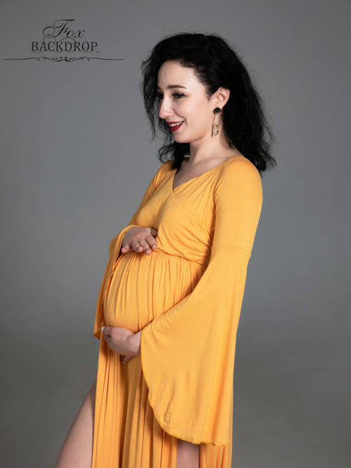 long sleeve yellow maternity dress Eden Maternity Photoshoot Dress