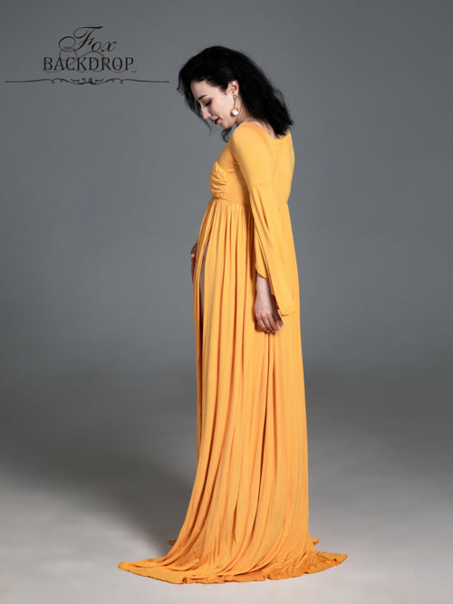 Fox Sexy V Neck Long Sleeve Yellow Mermaid Maternity Dress, Yellow / M Fox Sexy V Neck Long Sleeve Yellow Mermaid Maternity Dress, Yellow / M