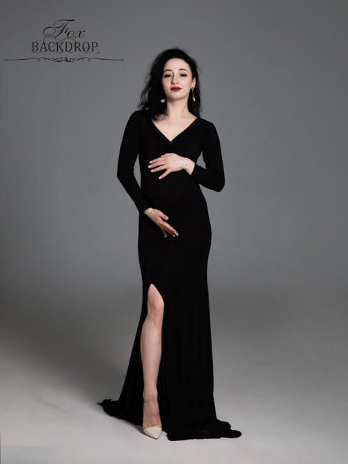 Fox Sexy V Neck Long  Mermaid Black Maternity Dress for Photoshoot - Foxbackdrop