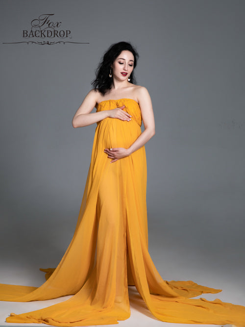 Fox Sexy Sweetheart Long Yellow Maternity Dress for Photography - Foxbackdrop