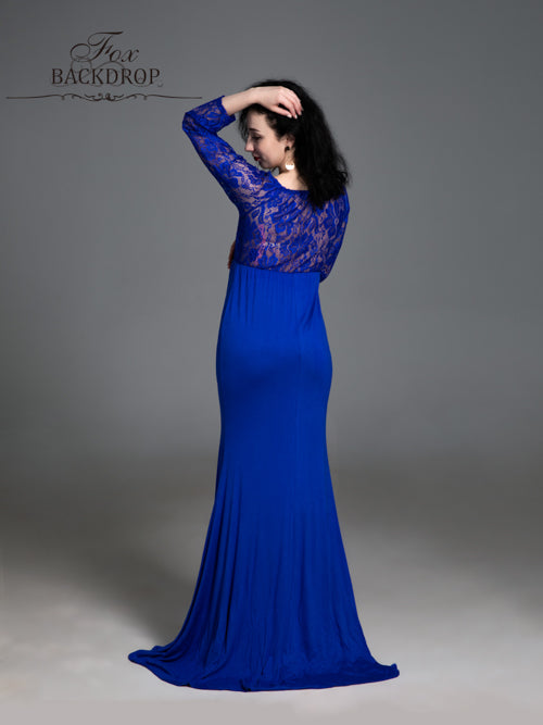 Fox Sexy Mermaid V Neck Long Chiffon Blue Lace Maternity Dress for Photoshoot - Foxbackdrop